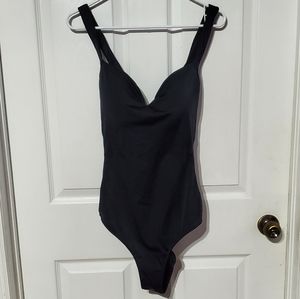 Black Mesh Side Crisscross Back Swimsuit